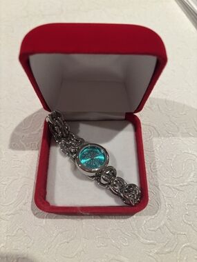 Silver Bracelet Watch with Turquoise Dial